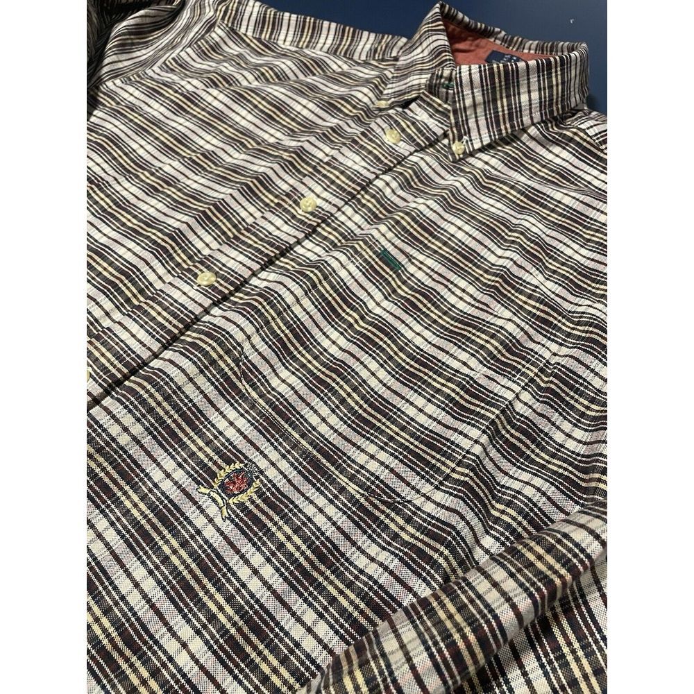 Vintage! Tommy Hilfiger Mens Size Large Button Up Plaid Crest Long Sleeve Shirt